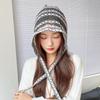 Striped Lace Up Knitted Pullover Hat for Women New Hollow Versatile Cold Hat Autumn and Winter Face Showing Small Baotou Knitted Hat