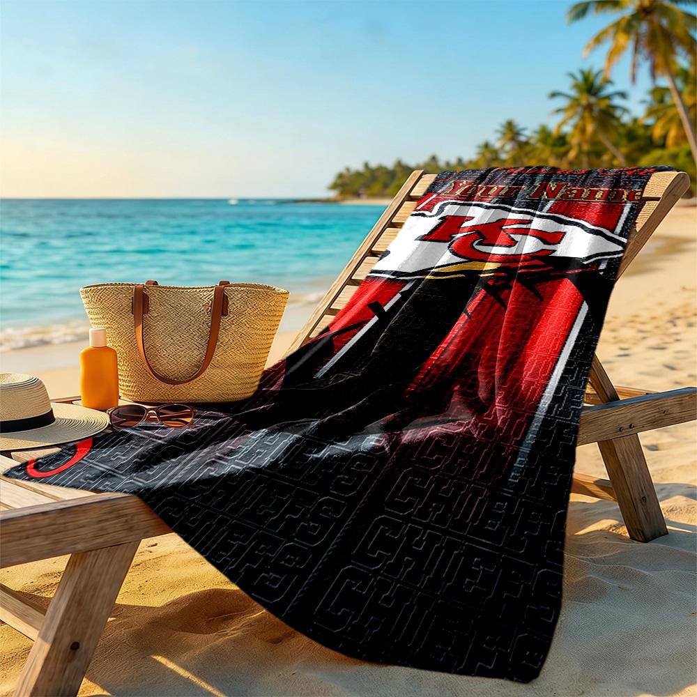 Kansas City Football Personalized Name Beach Towel Super Soft Absorbent Perfect For Traveling Yoga Camping And Swimming