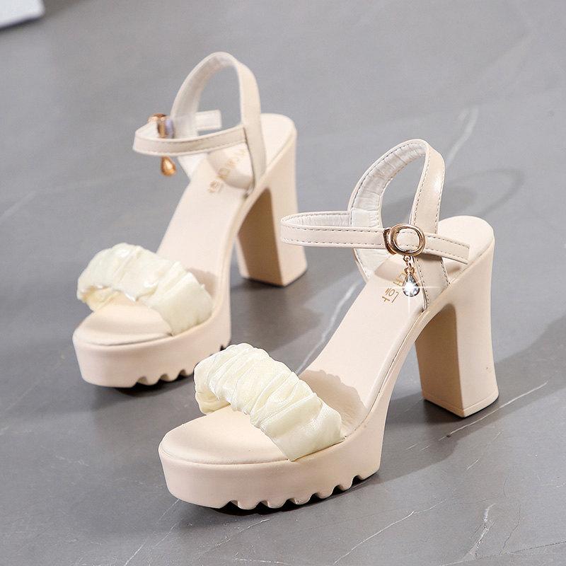 Модные летние босоножки на высоком каблуке, летние новые женские босоножки на толстой платформе, женские сексуальные босоножки с открытым носком и перекрестными ремешками, элегантные туфли для вечеринок на платформе