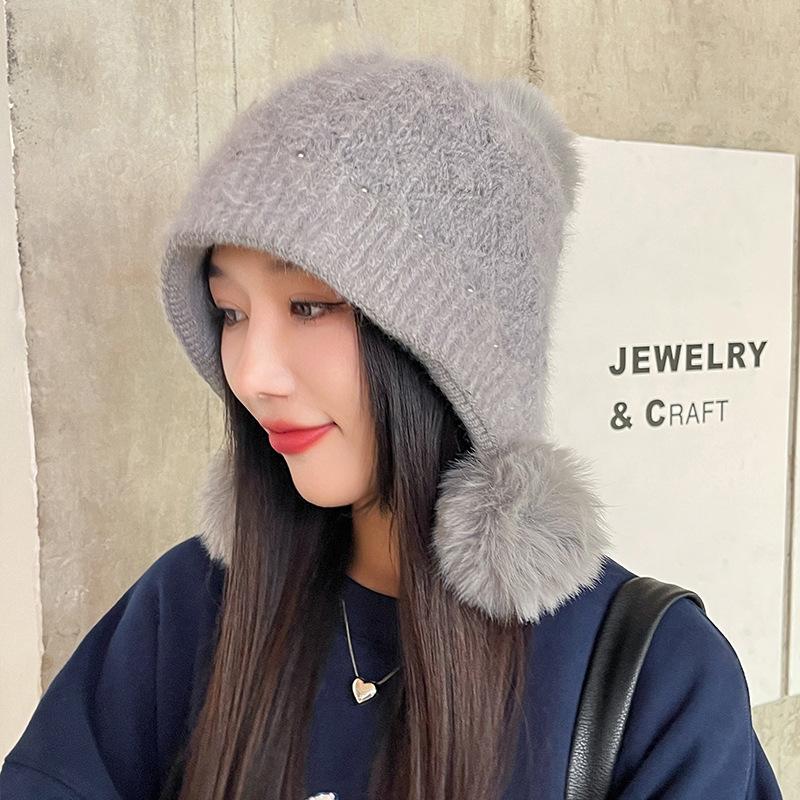 Новая осенне-зимняя женская теплая толстая вязаная шапка, модная милая ветрозащитная шапка, уличная однотонная велосипедная шапка-ушанка
