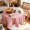 Скатерть в деревенском стиле Клетчатый узор Скатерть с оборками Круглая форма Мягкая хлопково-льняная ткань Скатерть для стола