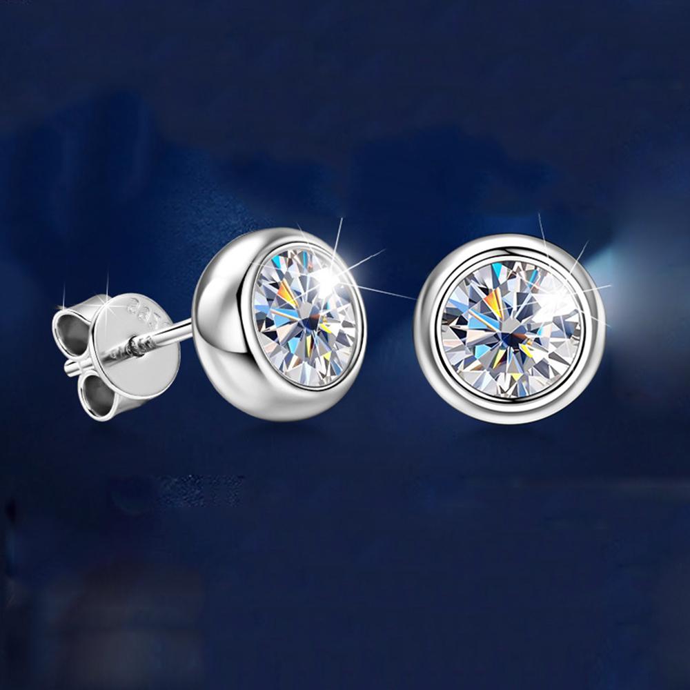 Cbtb Silver S925 Gold Silver Round Inlay 0.5-2 Carat Moissanite Stud Earrings for Women Engagement Luxury Jewelry
