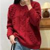 Autumn and Winter Round Neck Women's Knitted Sweater Red Versatile Lazy Style Thick Sweater for Women