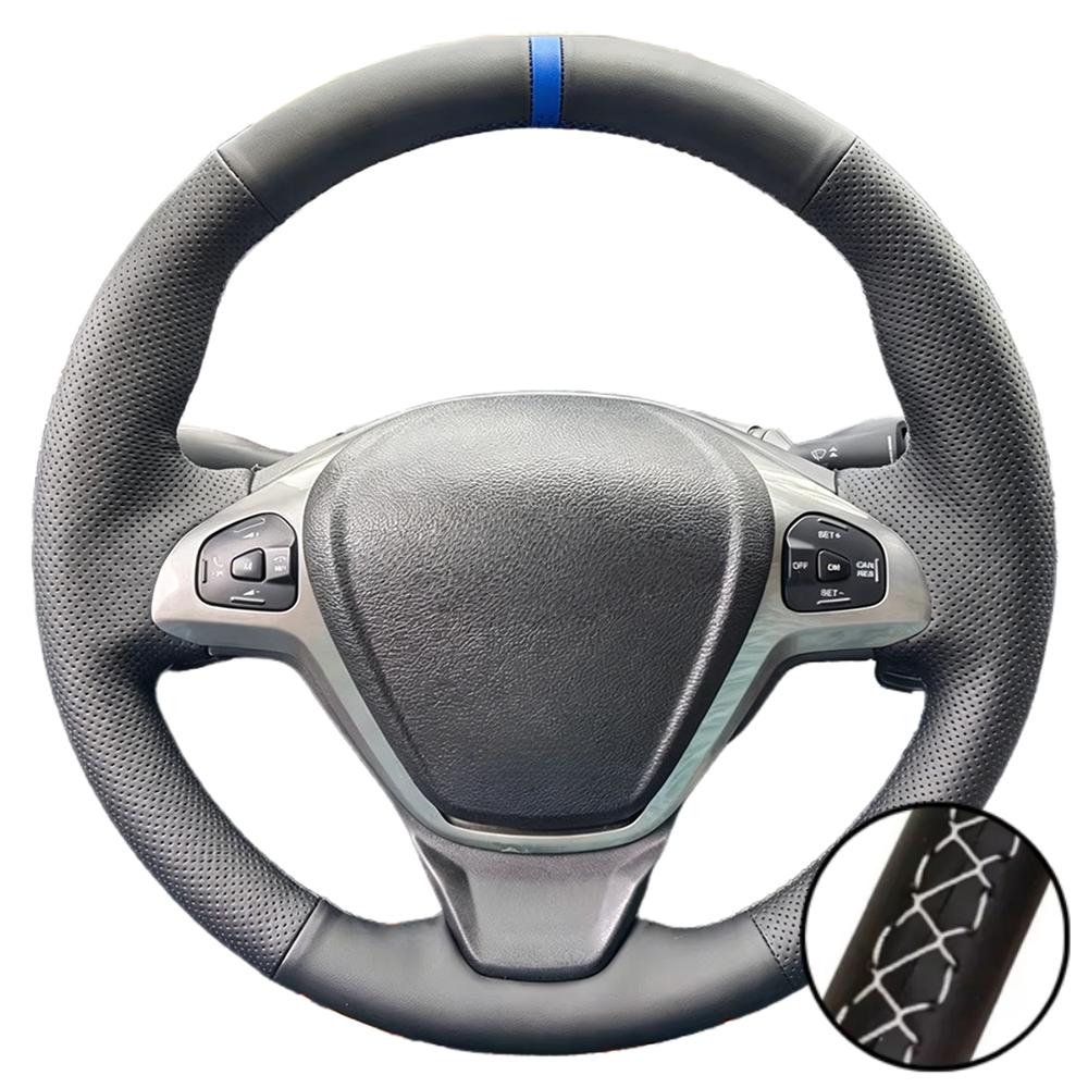 Car Accessories Hand Stitched Black Wear Resistant Microfiber Leather 2008-2017 Steering Wheel Cover For Ford EcoSport Fiesta
