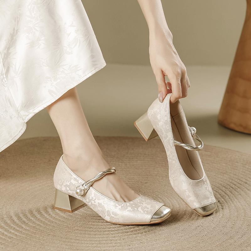 Осенняя повседневная женская мода квадратный носок закрытый носок мюли женские элегантные балетки Мэри Джейн туфли на среднем каблуке туфли-лодочки