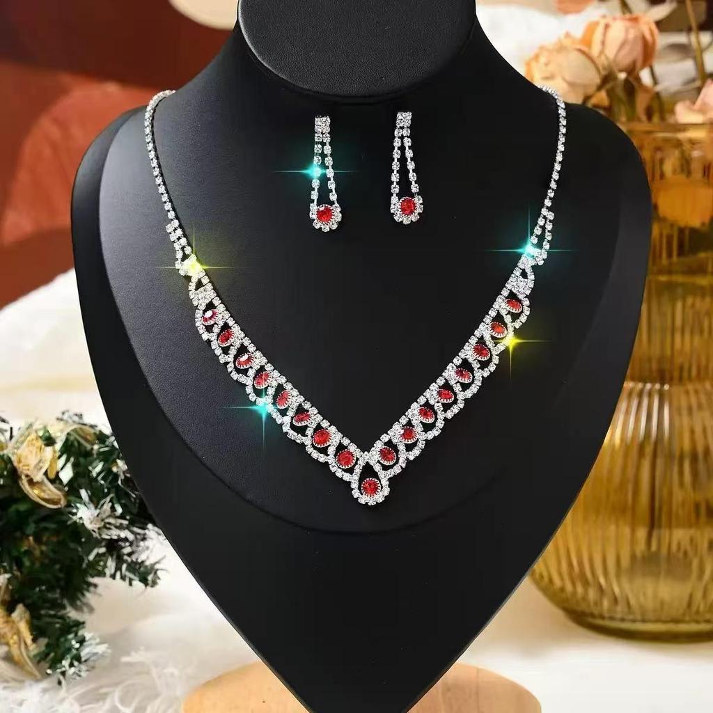 Сверкающее ожерелье с бриллиантами и набор серег для невесты - Элегантные свадебные и вечерние украшения