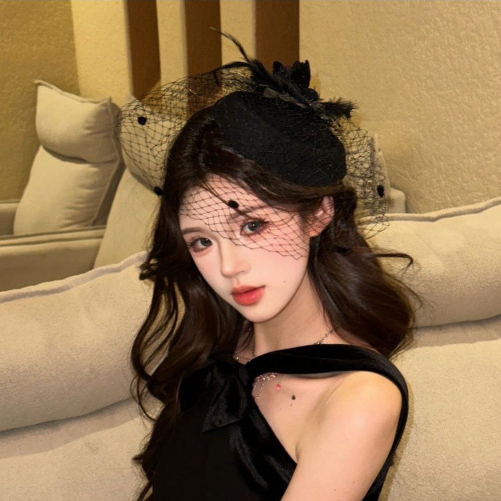 Sweet Feathers Fascinator Hat Flower Funeral Headdress Fashion Veil Hat Headwear  Lady/Bride