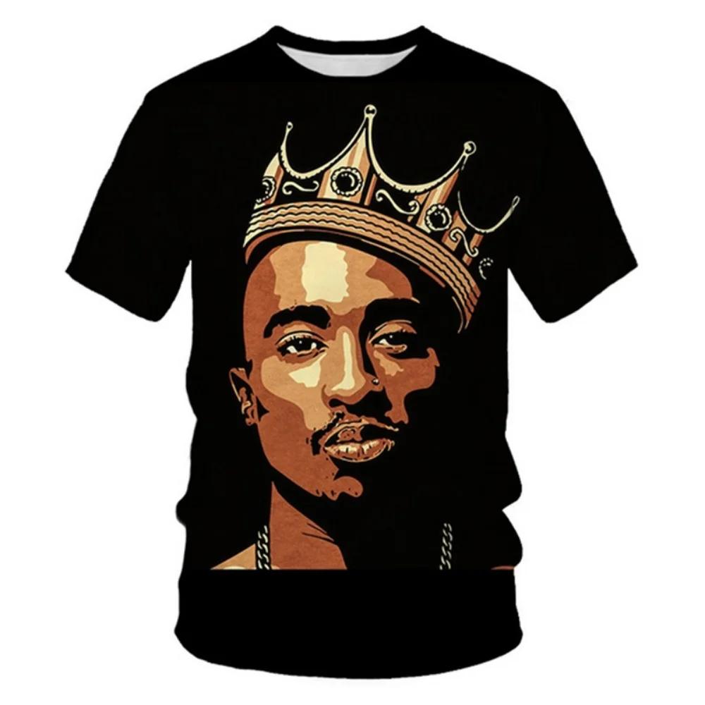 Fashionable 2pac Pattern 3D Printed Hip-hop Men's Clothing Summer Casual Fashion Round Neck Top Street Trend Harajuku Short Sleeved T-shirt