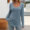 Women's Fashion Solid Color Square Collar Long Sleeve Button Casual T-shirt Top