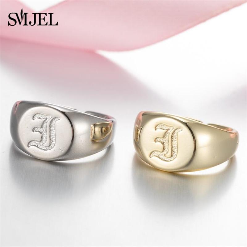 SMJEL Gothic Initial Letter Rings Silver Color Ancient Old English Rings Alphabet Personalize Jewelry Family Christmas Gifts