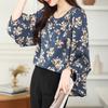 Весна-лето, круглый вырез, цветочный блузка, свободная шифоновая рубашка с длинными рукавами для женщин