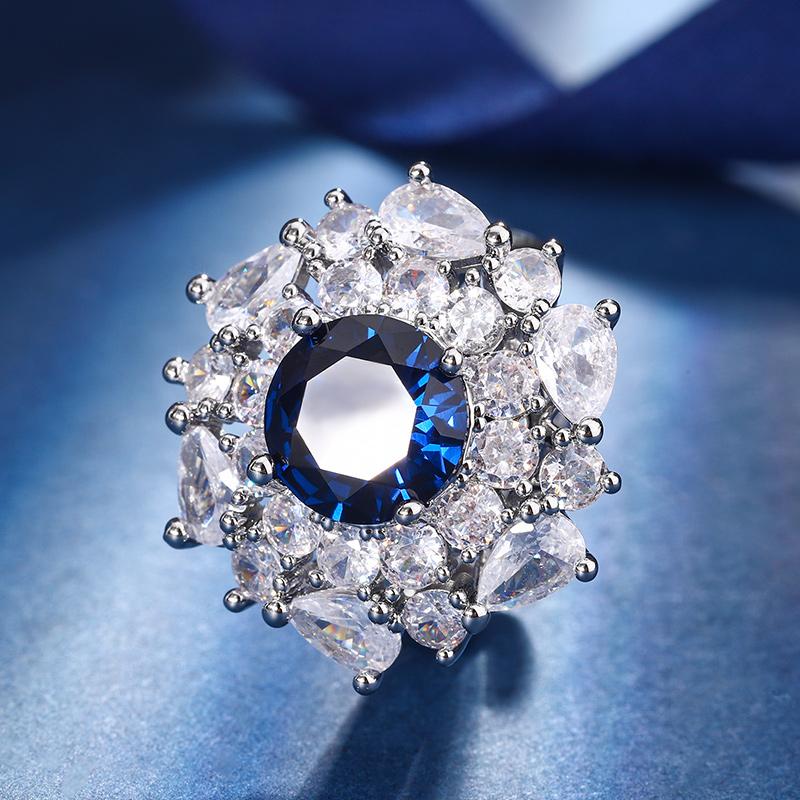 Fashion Luxury Sapphire Jewelry Set for Women Inlaid Water Drop CZ Blue Gemstone Flower Pearl Pendant Necklace Ring Earrings