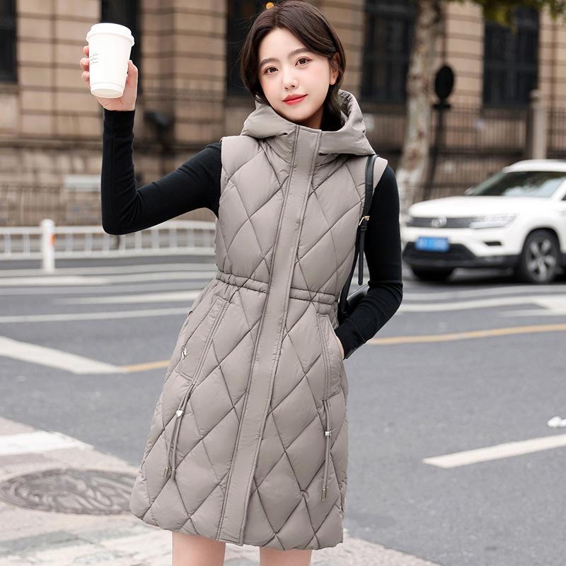 Женский жилет с капюшоном на пуху, новая утолщенная куртка средней длины