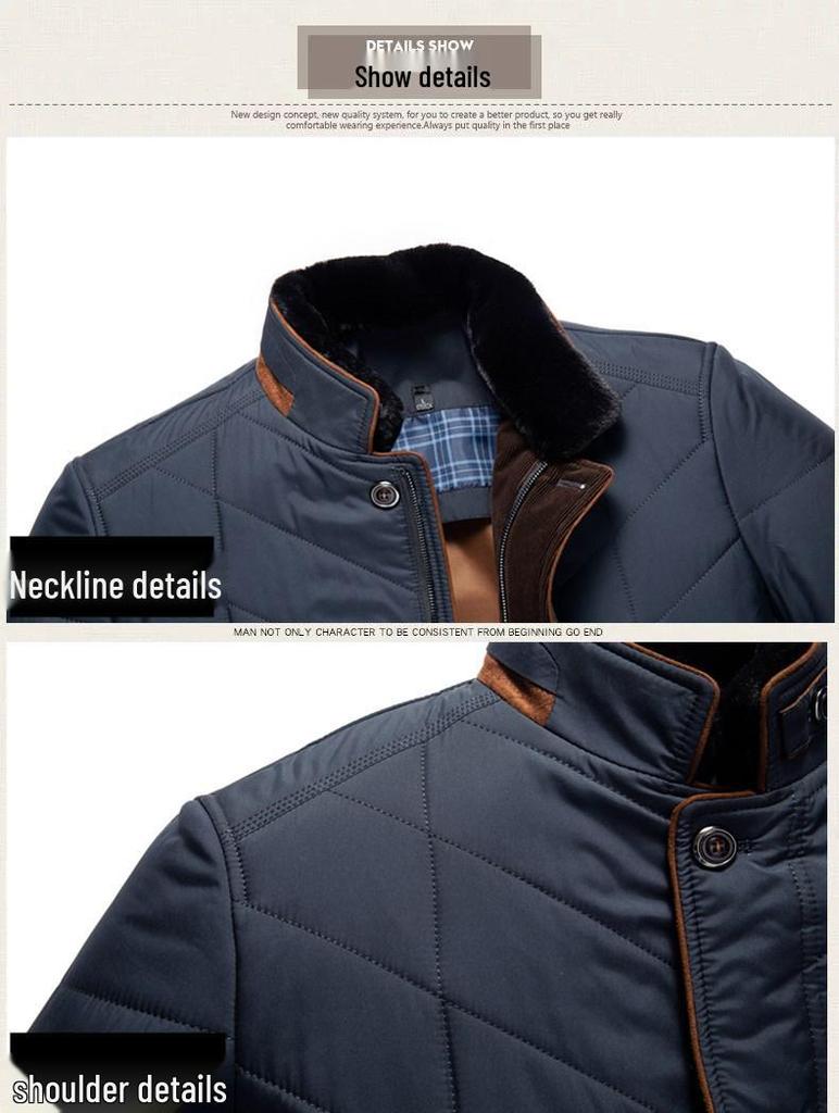 Теплая хлопковая куртка на зиму 2026: Повседневное утепленное пальто с воротником-стойкой для среднего и пожилого возраста