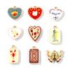 2 PCs Brass Charms Heart Rectangle Double-Sided Flower Lobster Printed 18K Gold Plated Pendants DIY Necklace Jewelry Findings