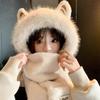 Hat Women's Winter Scarf Integrated Plush Scarf Gloves Mask Three-piece Set Cute Cycling Cold Protection Ear Protection