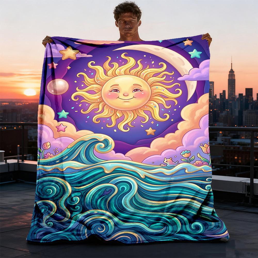 1pc Sun OceanOutdoor Blanket, Soft And Comfortable Blanket, Casual Warm Outdoor Blanket, Good Birthday Gift yy260328083