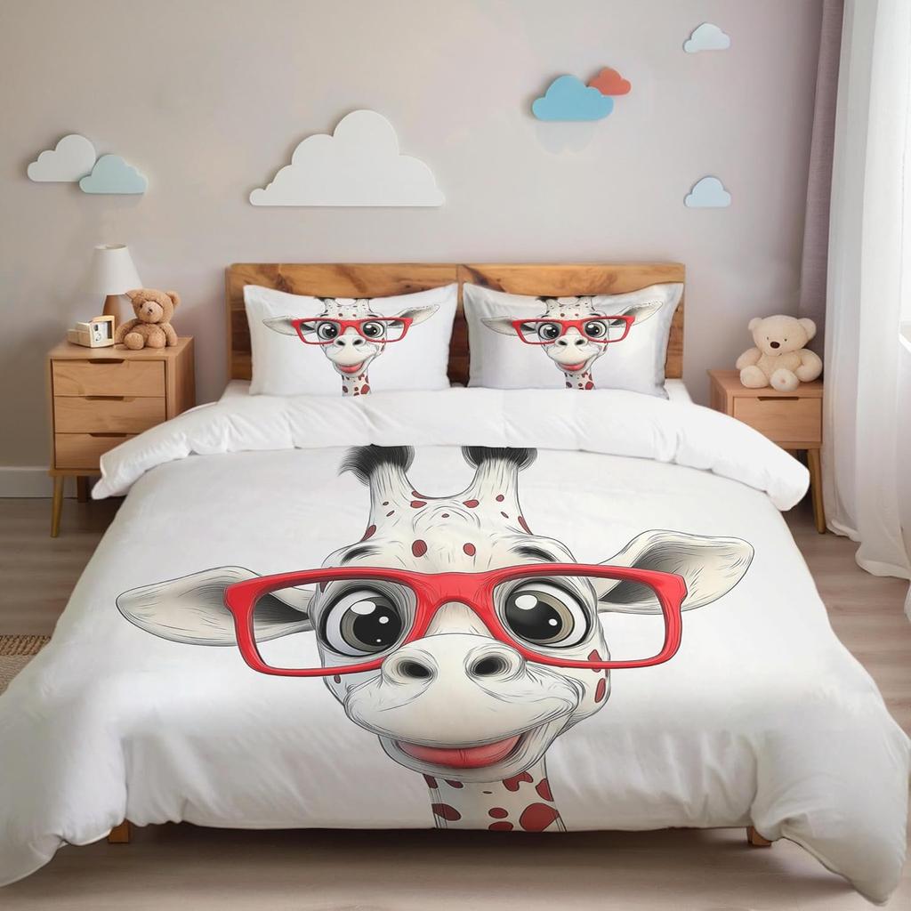 Смешной милый пододеяльник с жирафом для мальчиков и девочек, односпальный размер, постельный набор с животными зоопарка, комплект пододеяльника в хипстерском стиле и наволочки