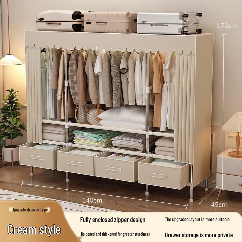 Sturdy Polyester Fabric Wardrobe with Reinforced Steel Pipes