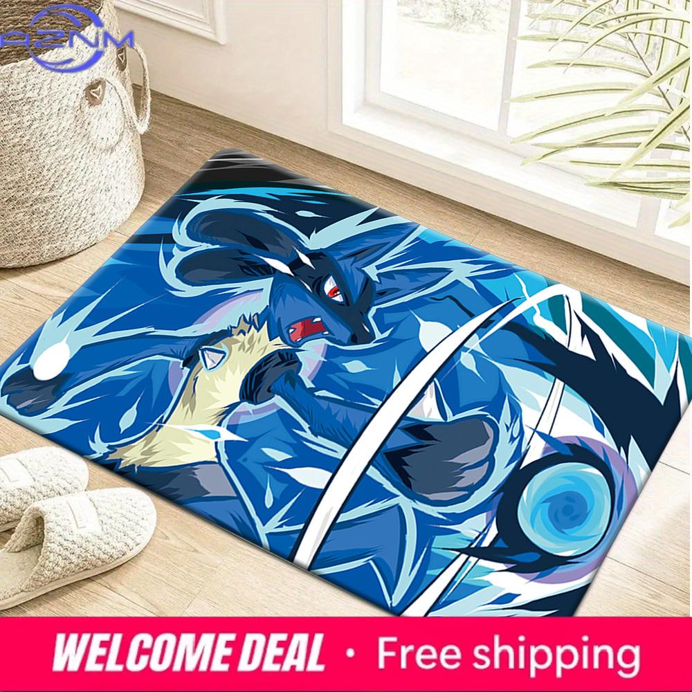 Pokemon Lucario Blue Energy Style Print Non-slip Doormat, Soft Absorbent Floor Rug for Home Decor