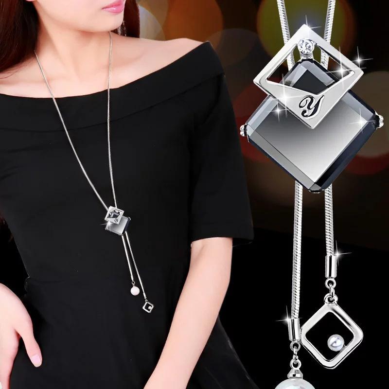 Crystal Geometric Necklaces & Pendants For Women Collier Femme Fashion Long Statement Necklace Accessories Sweater Chain Jewelry