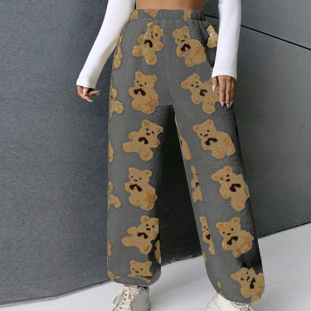 Women's Cute Teddy Bear Plush Pajama Pants, Soft, Fleece-lined, Warm, Comfortable Plush Pants, Casual Pants