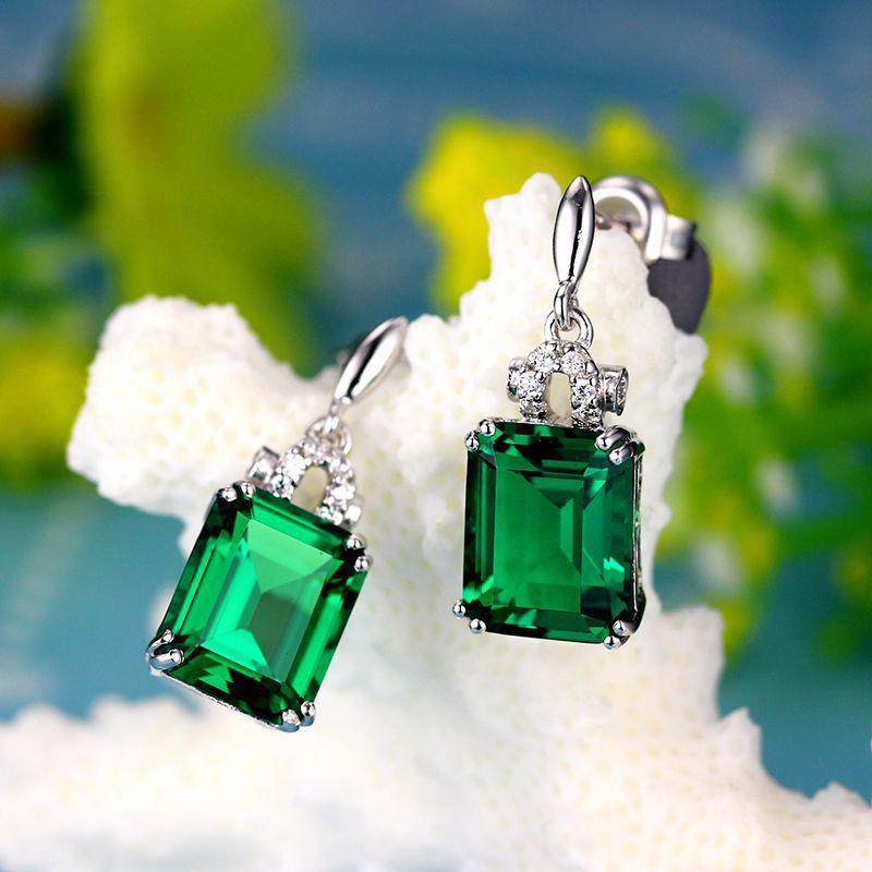 POMOiii Geometry Gemstone Earrings For Women Elegant Gorgeous Ear Drops Rectangular Ewelry Anniversary