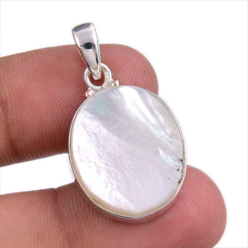 Natural Mother Of Pearl Gemstone Handmade 925 Solid Silver Pendant 1.50'' c8E09