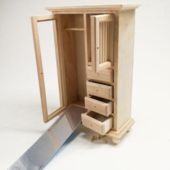 Многофункциональный шкаф для кукольного домика Solid Scale 1:12 украшений для главной спальни, кукольный домик, деревянный зеркальный шкаф для детей