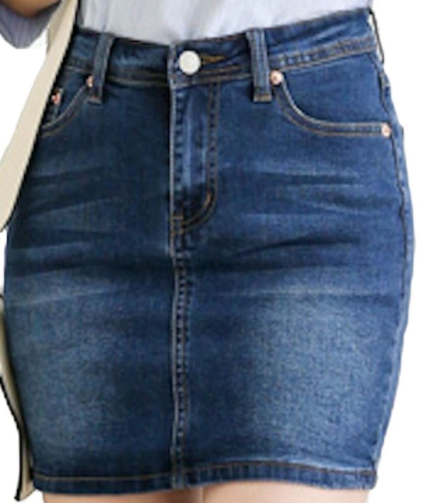 GIVEK Denim Stretch Tight Mini Silhouette Denim Women's Skirt, Material, Skirt, Leg-Lengthening (2XL, Blue)