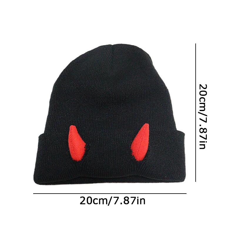 1PC Devil Trendy Warm Stretchy Knitted Playful Beanie Winter-Ready Hat Cold-Resistant Horn Soft-Knitted