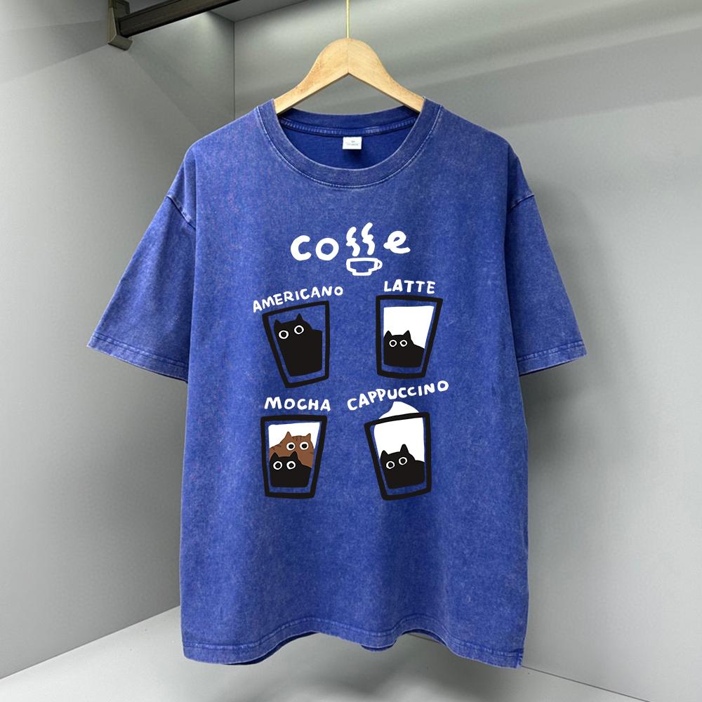Четыре разных вкуса кофе Мужская футболка Модные повседневные футболки Уличные футболки большого размера Свободная дышащая футболка Одежда