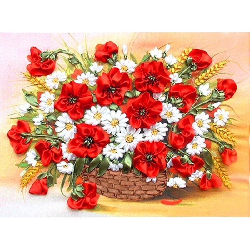 Цветок 5D DIY Алмазная картина Полный круглый дрель Смола Алмазная вышивка Крестиком Мозаика Горный хрусталь Домашний декор