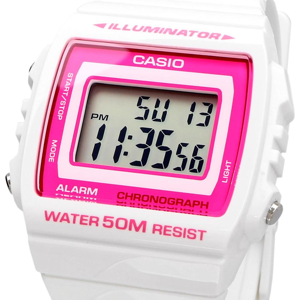Casio Стандартные цифровые часы глянцевые белые x розовые Overseas Модель [Casio] W-215H-7A2V мужские женские [Товар]