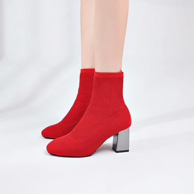 Aphixta 2025 Новые ботильоны Женская обувь Эластичные ботинки-носки Массивный высокий каблук Стрейч Сексуальные ботильоны Острый носок Плюс 41 43