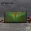 Butterfly Embossed Genuine Leather Wallets Women Retro Cowhide Wallet Card Holder Handmade Long Purse