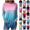 Футболки для женщин, осенние повседневные рубашки с длинными рукавами, толстовка с градиентным принтом, топ, пуловер