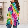 Women Plus Size Open Front Long Sleeve Draped Collar Colorful Printed Black Cardigan