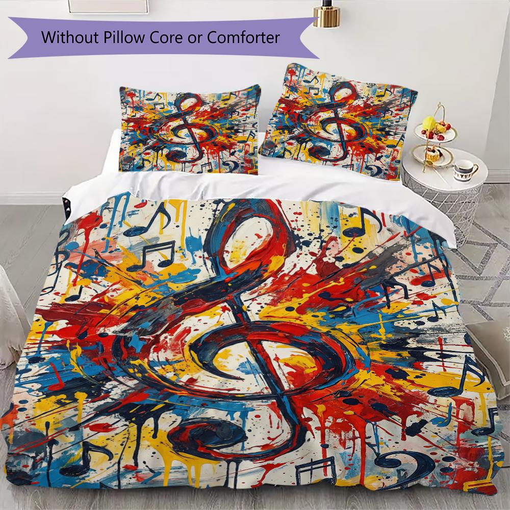 Guitar Music Pattern Bedding uilt Set uilt Cover Pillowcase Home Decoration Birthday Gift (1 * duvet cover + 2 * pillowcase without core)10