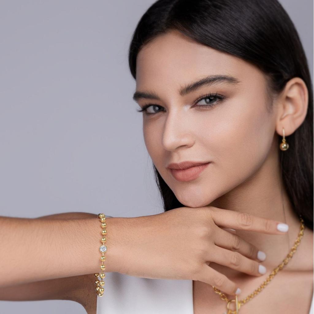 Light Luxury Niche Design Gold Bead Chain 925 Silver Ins Wind Moissanite Bracelet