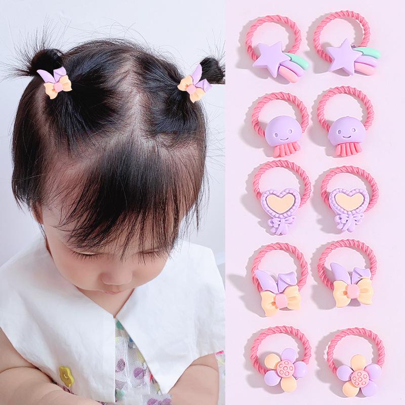 10PCS/Set 2CM Mini Cartoon Baby Girls Hair Ties Children HairBands Ponytail Elastic Rubber Band Newborn Hair Accessories