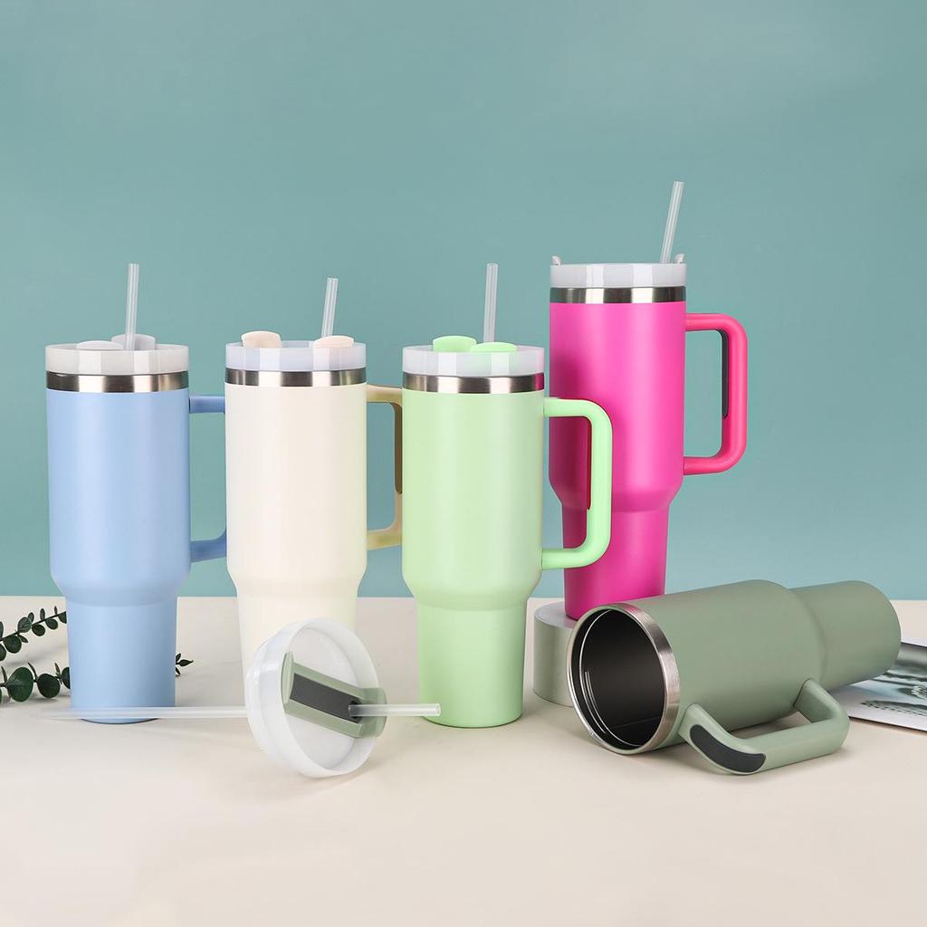 Термокружка дорожная из нержавеющей стали 40 унций с ручкой и соломинкой