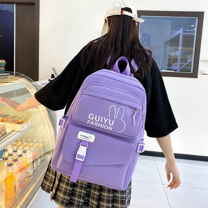 Рюкзак большой емкости, школьный однотонный рюкзак из четырех предметов для женщин