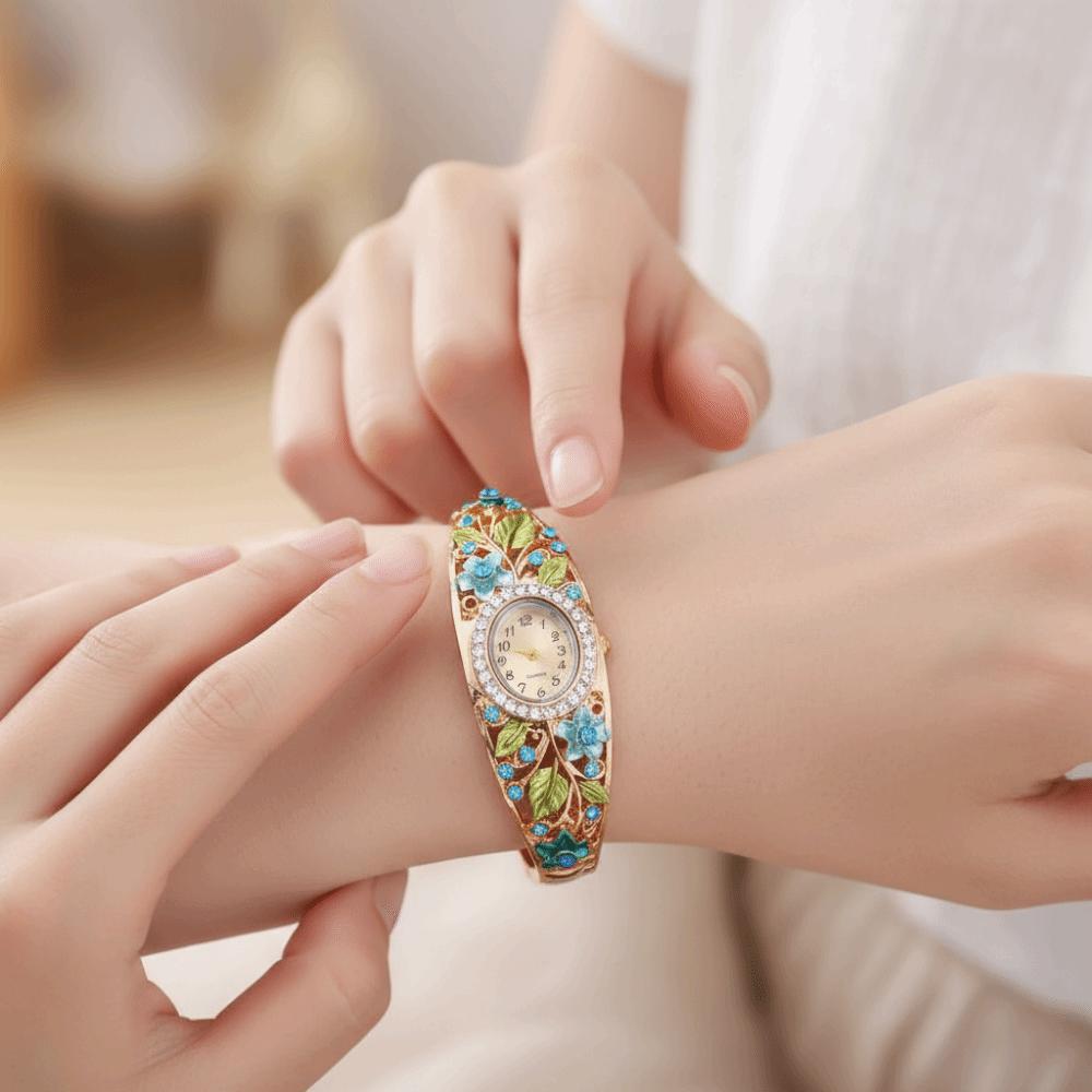 Retro Flower Butterfly Watch Quartz Movement Floral Watch Set Evening Party