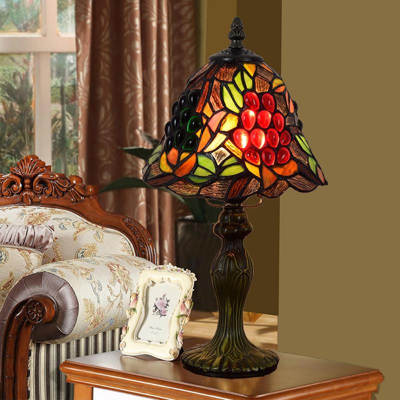 American Rural Vintage Grape Art Table Lamp Tiffany Stained Glass Bar Dining Room Bedside Small Table Lamp Shade