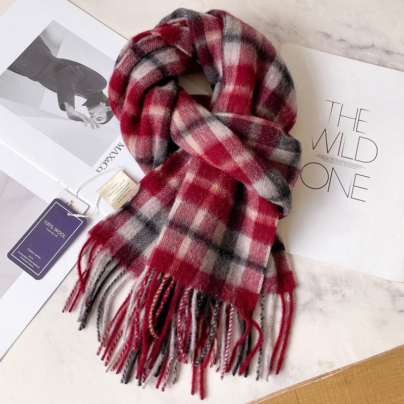 New Pure Wool Plaid Scarf British Men and Women Couples Winter Warm Double-sided Fringed High-end Scarf
