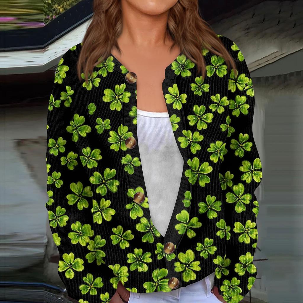 Women's Mardi Gras Print Long Sleeve Knit Cardigan Button Jacket