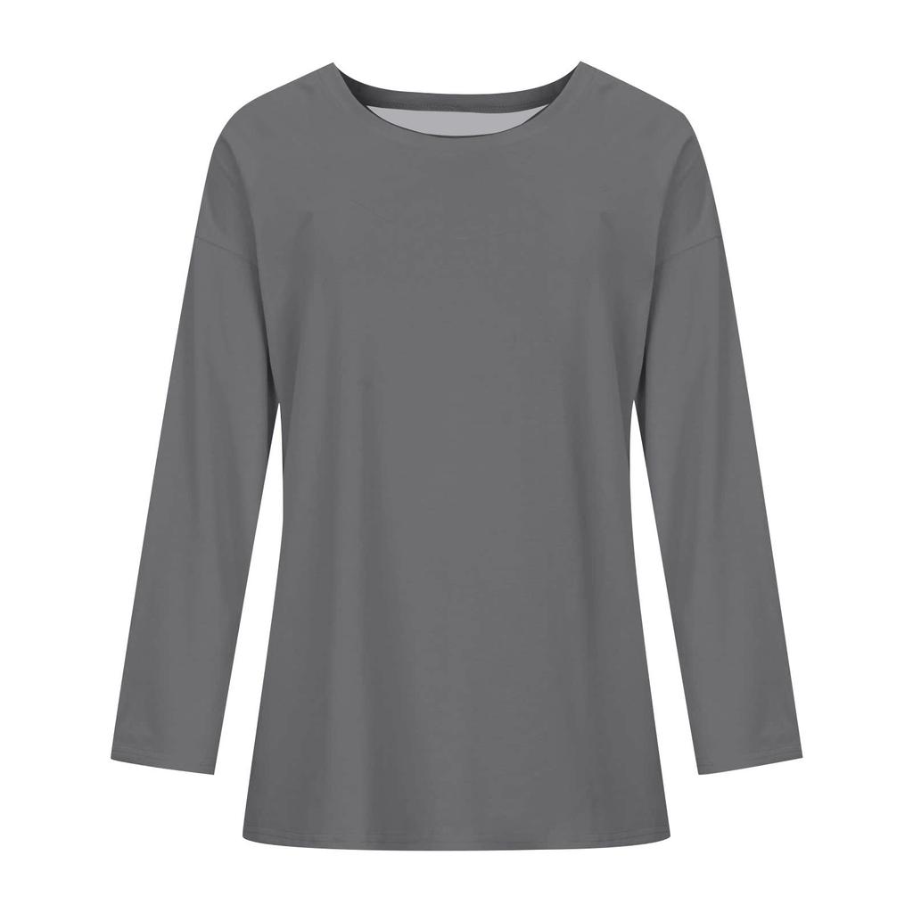 Женская свободная и удобная однотонная футболка с длинным рукавом с большим верхом и круглым вырезом, повседневная