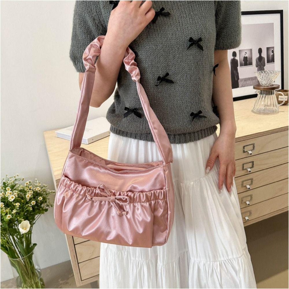 Korean Style Pleated Hand Bag Bow Fashion Underarm Bag Elegant INS Shoulder Bag Women