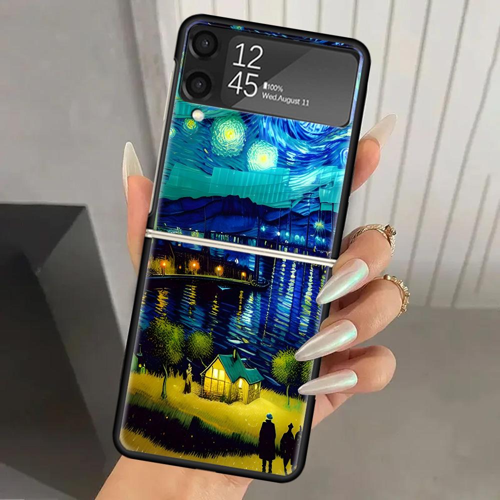 Чехол для телефона Samsung Galaxy ZFlip 7 6 5 Z Flip 4 ZFlip7 Z Flip6 5G ZFlip4 Flip3 Zflip5, Жесткий ПК-чехол с рисунком «Звездная ночь» Ван Гога